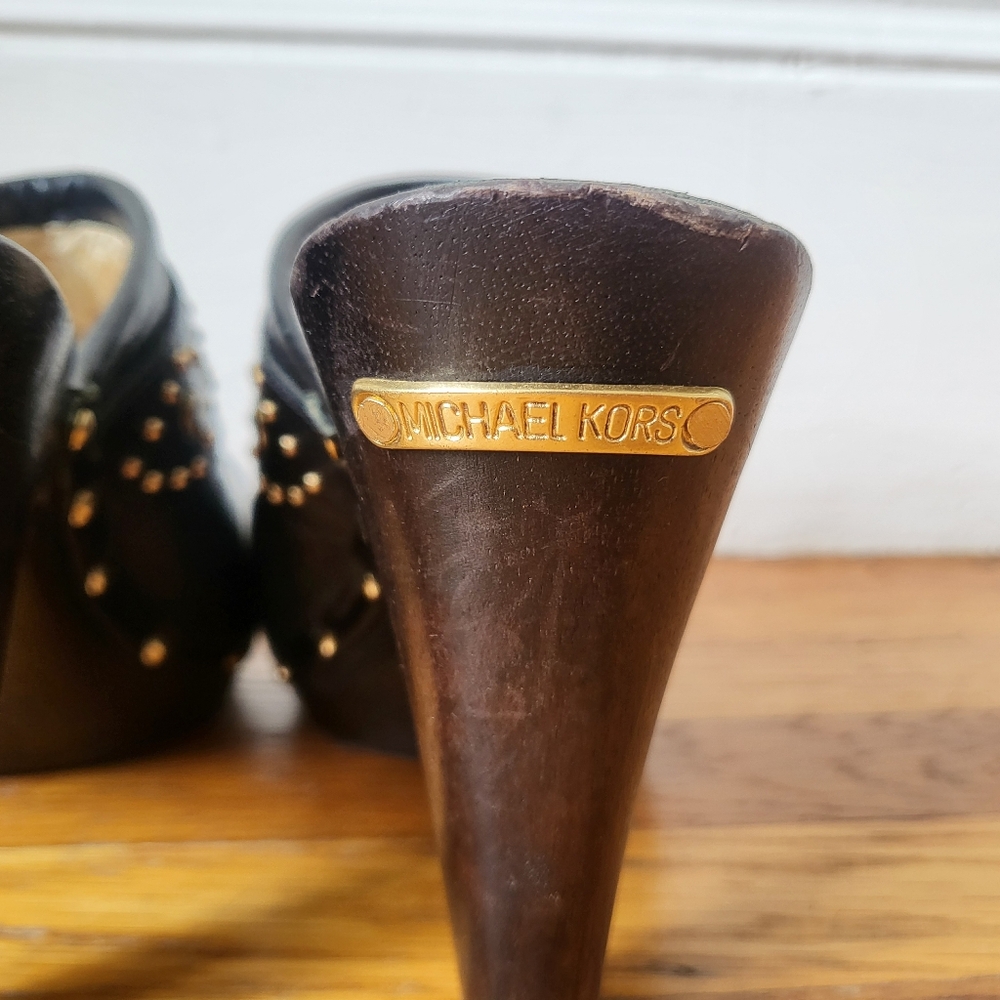 Michael Kors Horton gold studded black leather mule clogs size 8 - Picture 4 of 8